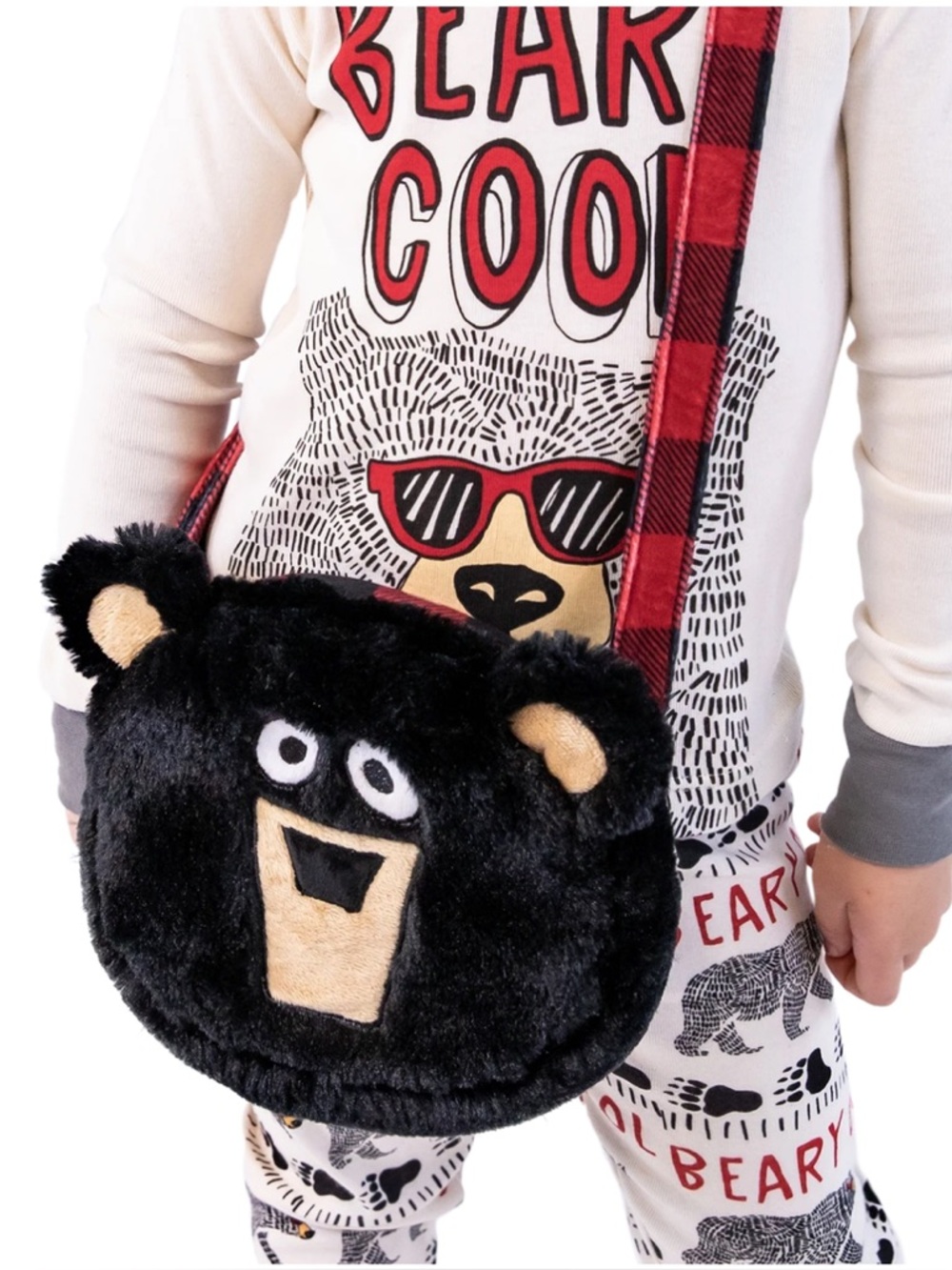 Lazy One Black Critter Purse Buffalo Plaid Crossbody Bag Plush Top Zip